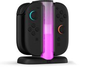 Station de charge - Compatible avec Nintendo Switch 2 - Station de charge pour 4 Joy-Cons - Station d'accueil - Magnétique - Câble USB-C inclus - Siècle des Lumières RVB - Indicateur LED- Zwart