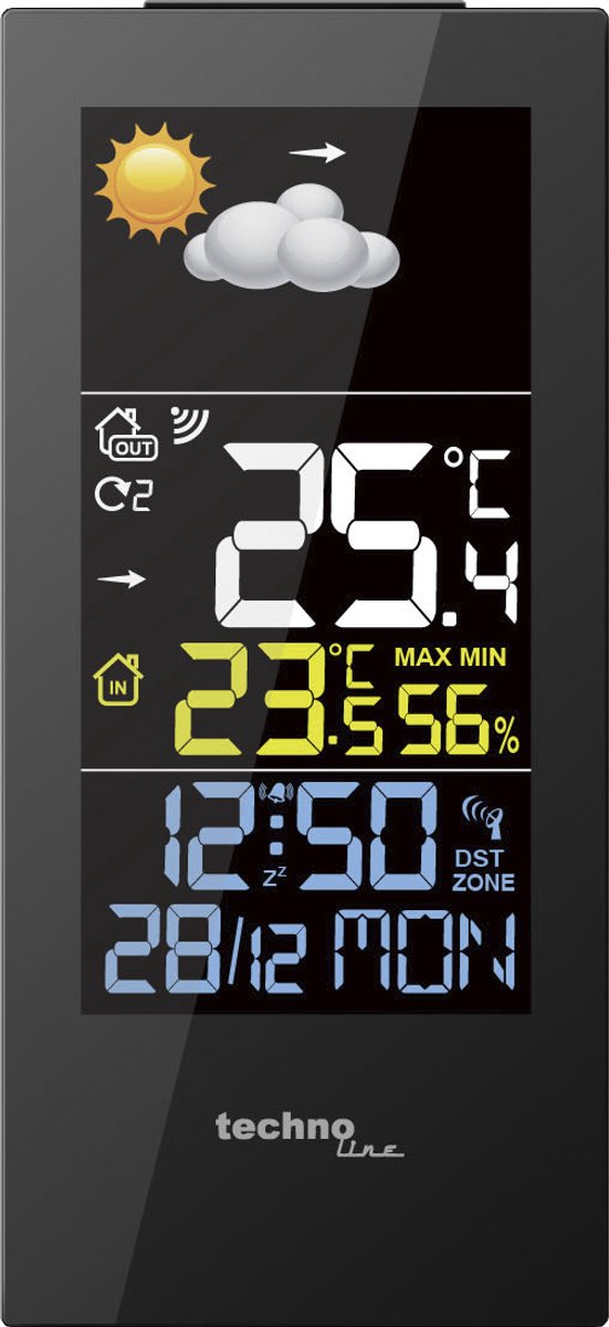 Technoline weerstation WS 6446 - 85x185x65mm - zwart - met 1 buitensensor 30m - TL-WS6446