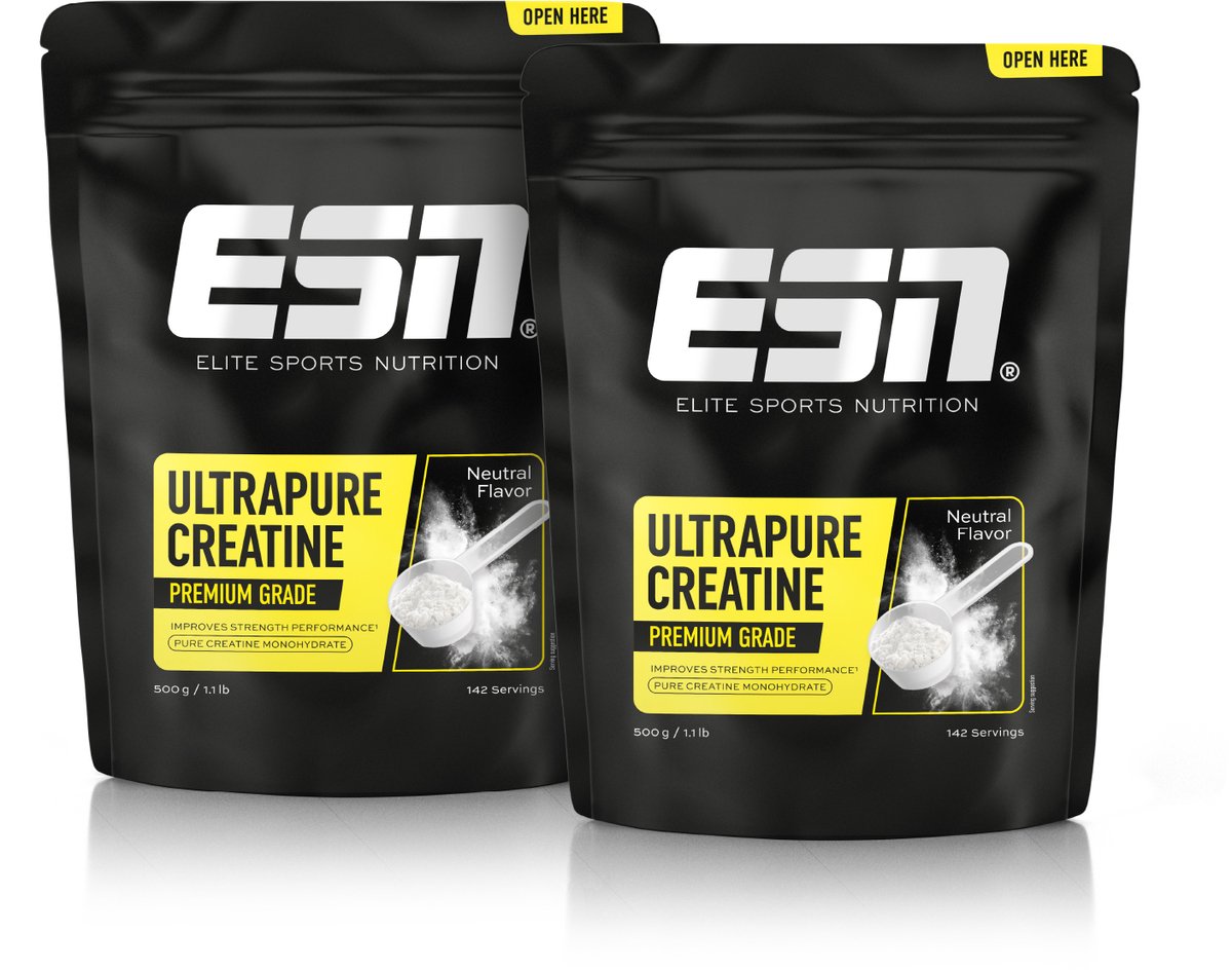 ESN Ultrapure Creatine Poeder, 2 x 500 g Voordeelverpakking - Puur Creatine Monohydraat, Premium Kwaliteit, Veganistisch
