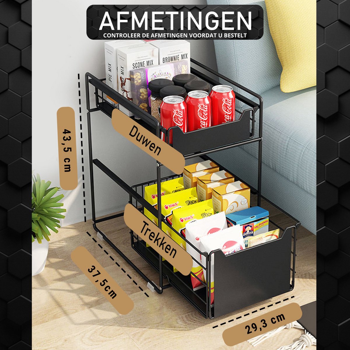 GEON Gootsteenkast organizer - Keukenkast organizer - Gootsteenrek - Badkamer organizer - Lade - Zwart — cadeau in Cadeau-ideeën - foto 5
