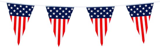 Boland Vlaggenlijn - vlaggetjes land Amerika - USA - 6 meter - slinger - kunststof - versiering - feestartikelen - thema avond