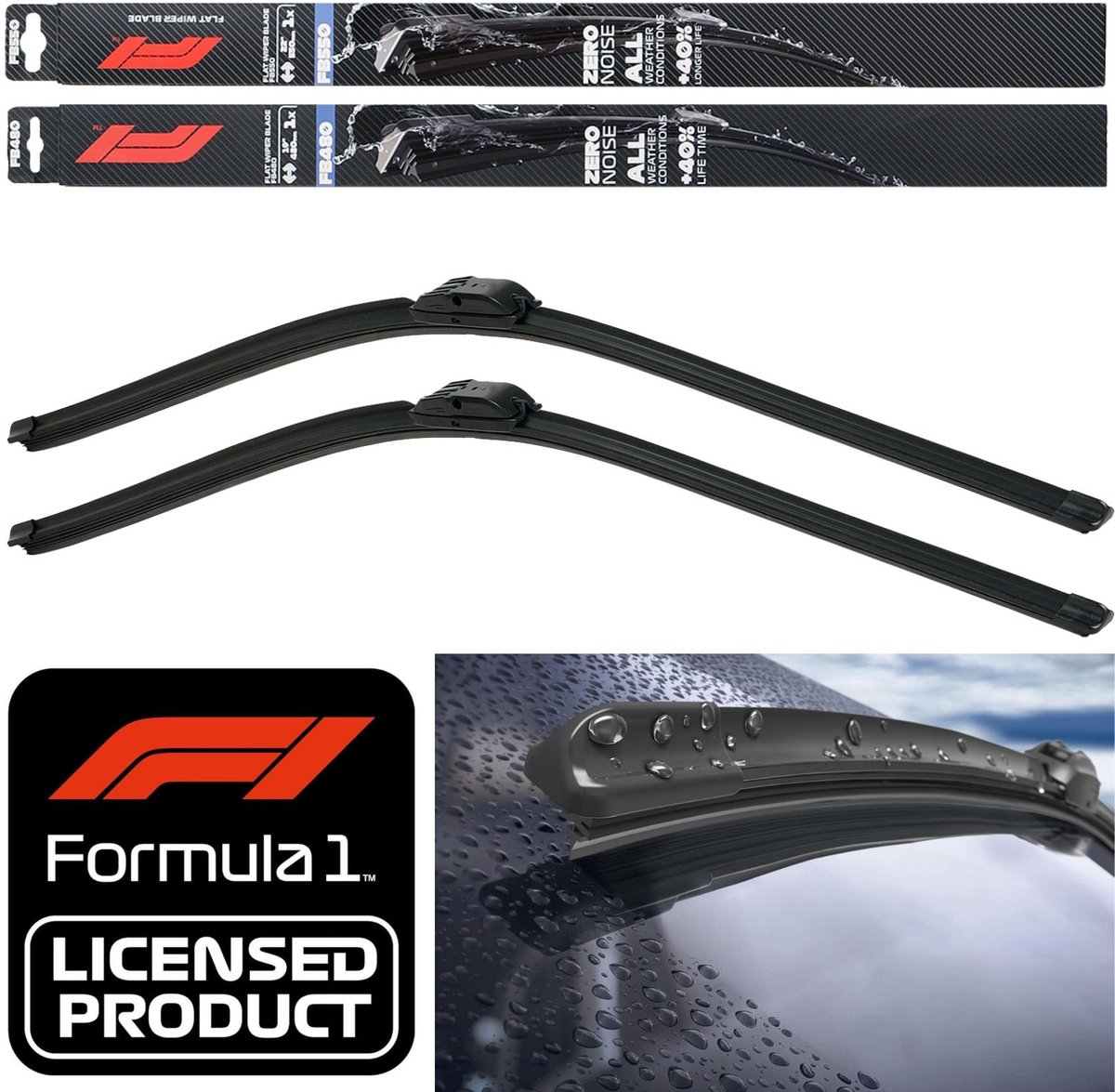 F1 Set platte wisserbladen 550/480 Links + Rechts voor Dacia/Mercedes Benz/Renault/etc.
