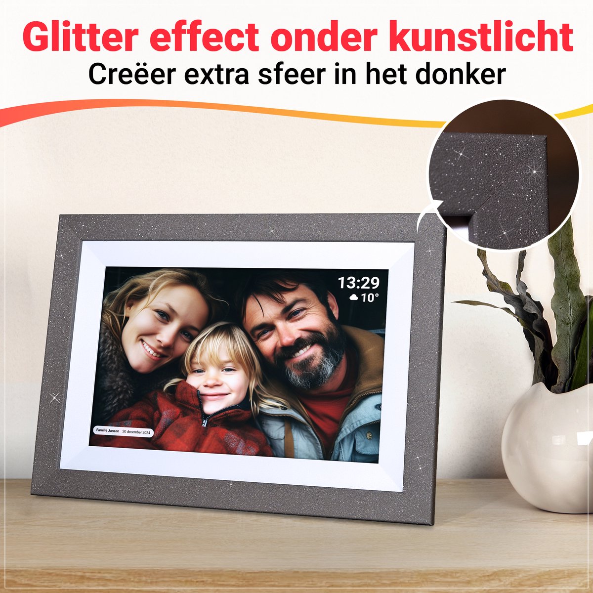 Kantman Digitale Fotolijst I Grijs I Frameo WiFi App I 10.1 - Kantman - €74,99