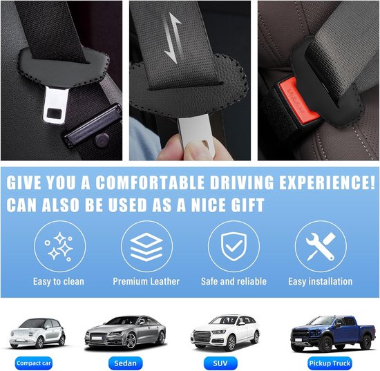 2-delige veiligheidsgordelgesp, krasbestendige leren autogordel, holster met clip voor de uitlaat, beschermer voor de gesp van de autogordel, universele interieuraccessoires voor de meeste voertuigen (zwart) van Merkloos — afbeelding 5