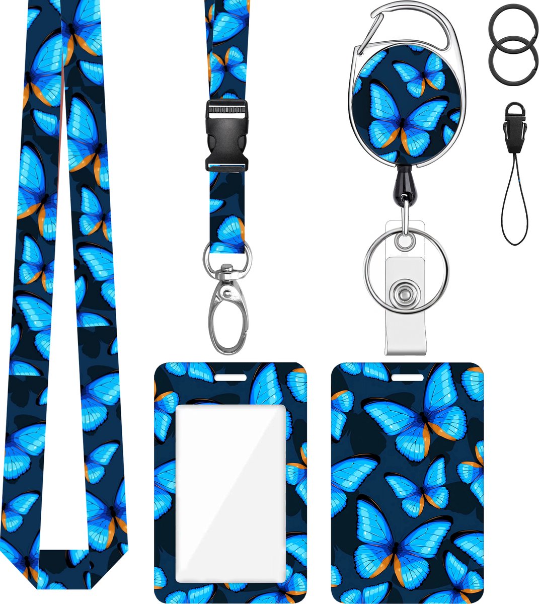 Keycord met Uittrekbare Sleutelhanger & Badgehouder - Afneembare Lanyard - Trekkoord Badge Pashouder - Clip Keykoord - Intrekbare Houder voor Kaart/Sleutels - Universeel Telefoon, GSM Koord - Sleutelkoord/Nekkoord - Telefoonkoord Ketting