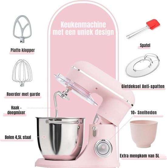 MMP® Mixer met mengkom - Mixer - Mixer met mengkom keukenmachine - Roze - ‎35cm x 33cm x 22cm van MMP® — afbeelding 2