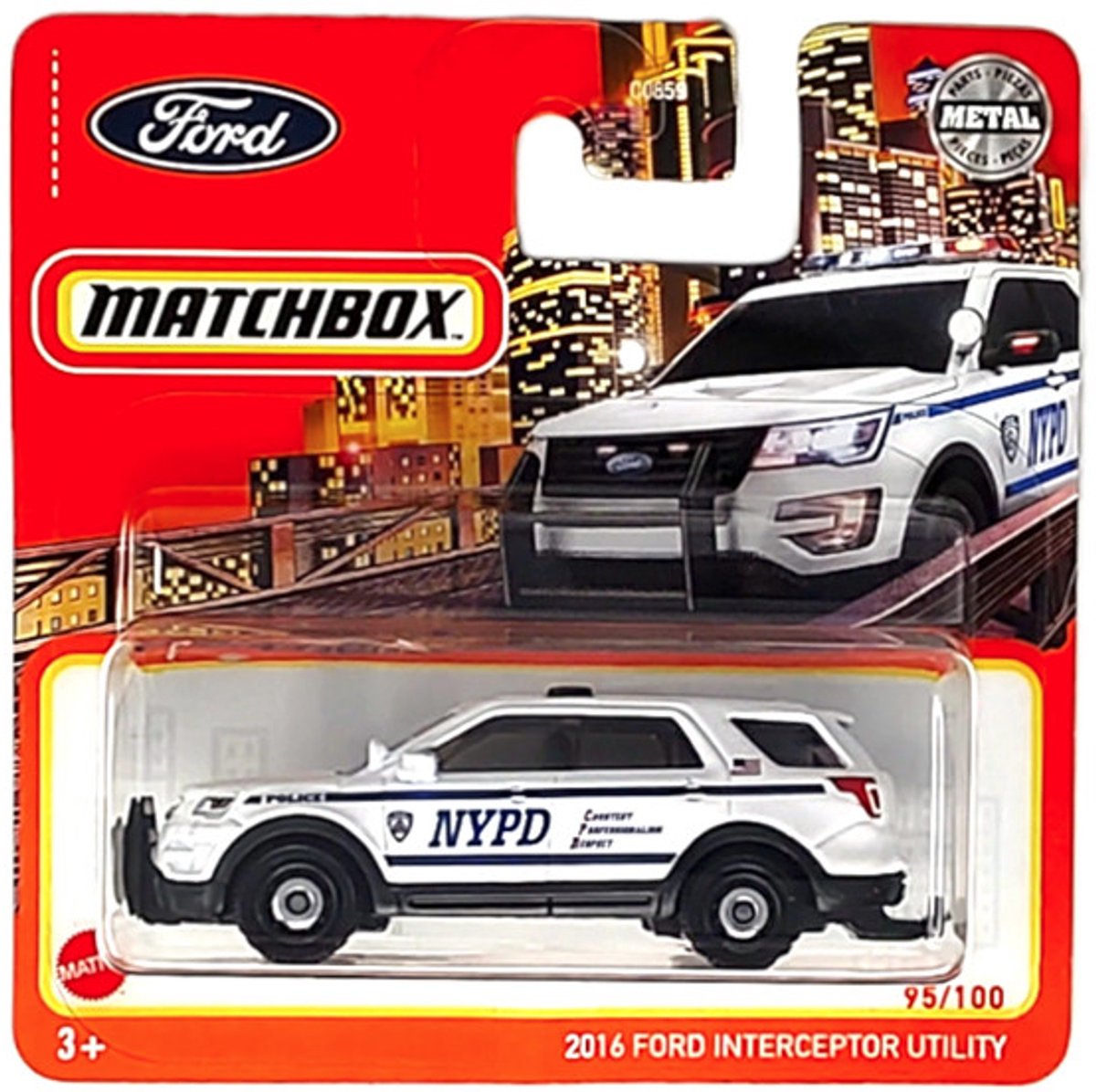 MATCHBOX FORD INTERCEPTOR UTILITY 2016 NYPD POLICE WHITE 95-100 1:64 METAL