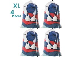 NORDIX Waszak Groot XL - 60x90CM - Waszakken - 4 Stuks - Laundry Bag - Wasnet - Waszakje - Treksysteem - Trekbandsluiting - Polyester - Schoenenzak - WHITE