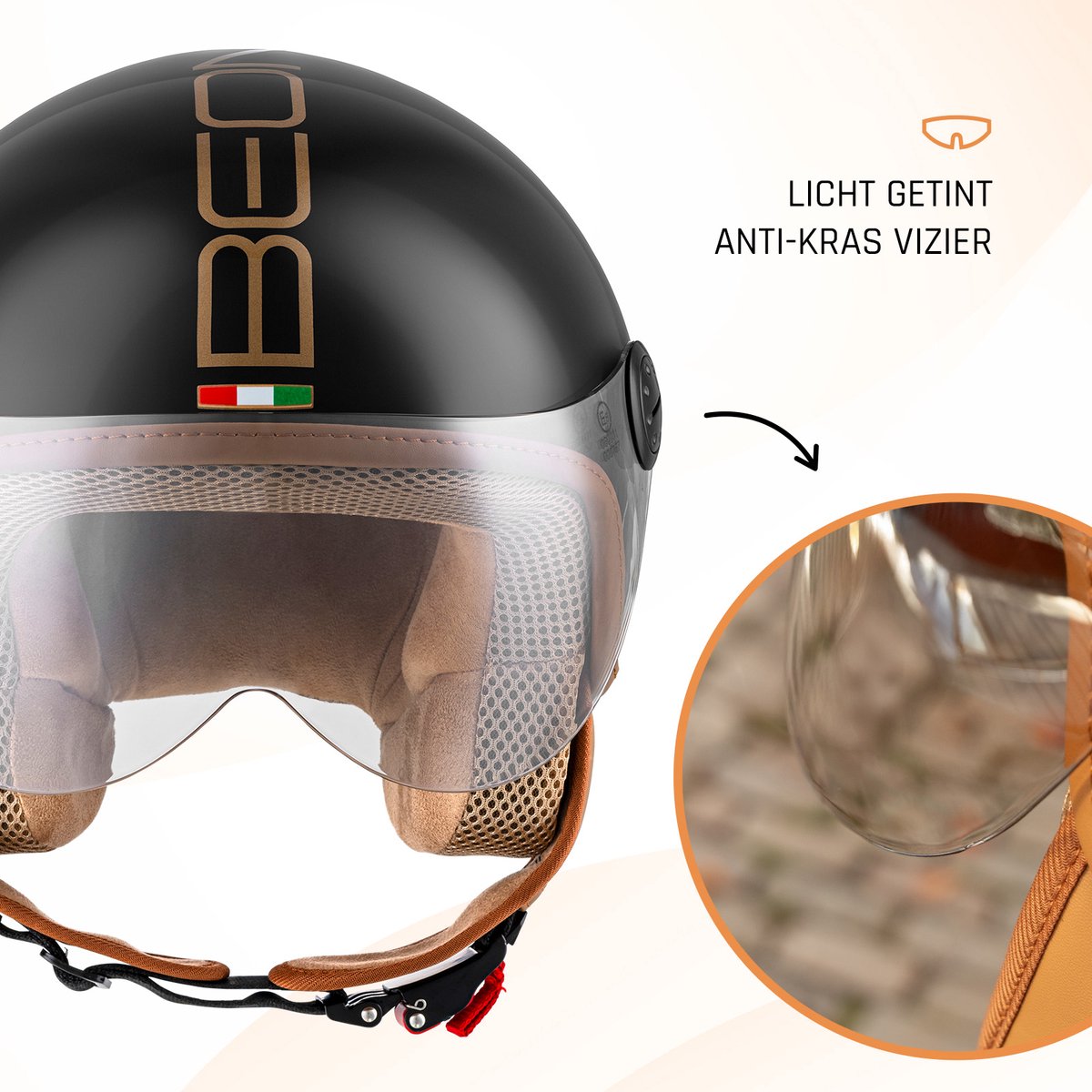 BEON Design Luxe Scooterhelm - Zwart - L - Jethelm met Vizier - Motorhelm - Geschikt voor Vespa, Scooter, Brommer, Motor en Snorfiets – foto 7