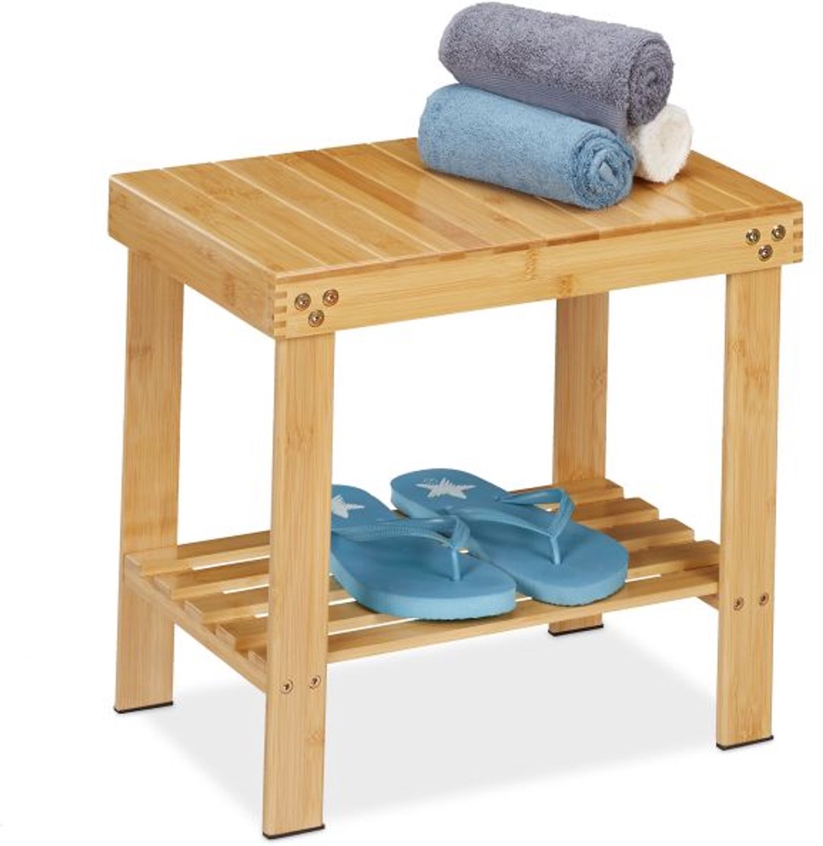 Doodadeals® Badkamer Krukje – Bamboe Zitkruk met Opbergruimte – Badkamer Bankje – 150 kg Draagvermogen – 41,5 x 44 x 28 cm
