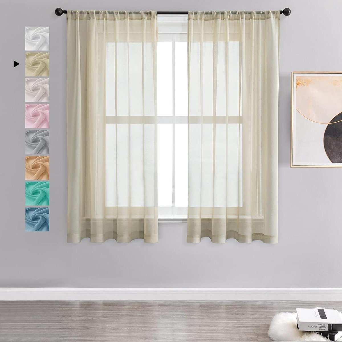 Voile Gordijnen met Oogjes – Set van 2 – Beige/Crème – 160x140 cm – Kort, Halftransparant, Linnenlook
