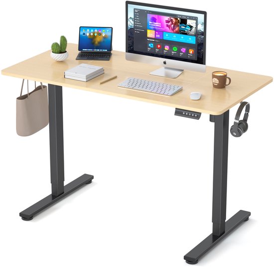 Bureau assis-debout Earthyhome 120 x 60 cm, Réglable électriquement 70cm-116cm, Technologie anti-collision, Fonction mémoire, Moteur silencieux, Panneau de commande intelligent, Affichage LED, Capacité de charge 80 kg, Couleur bois.