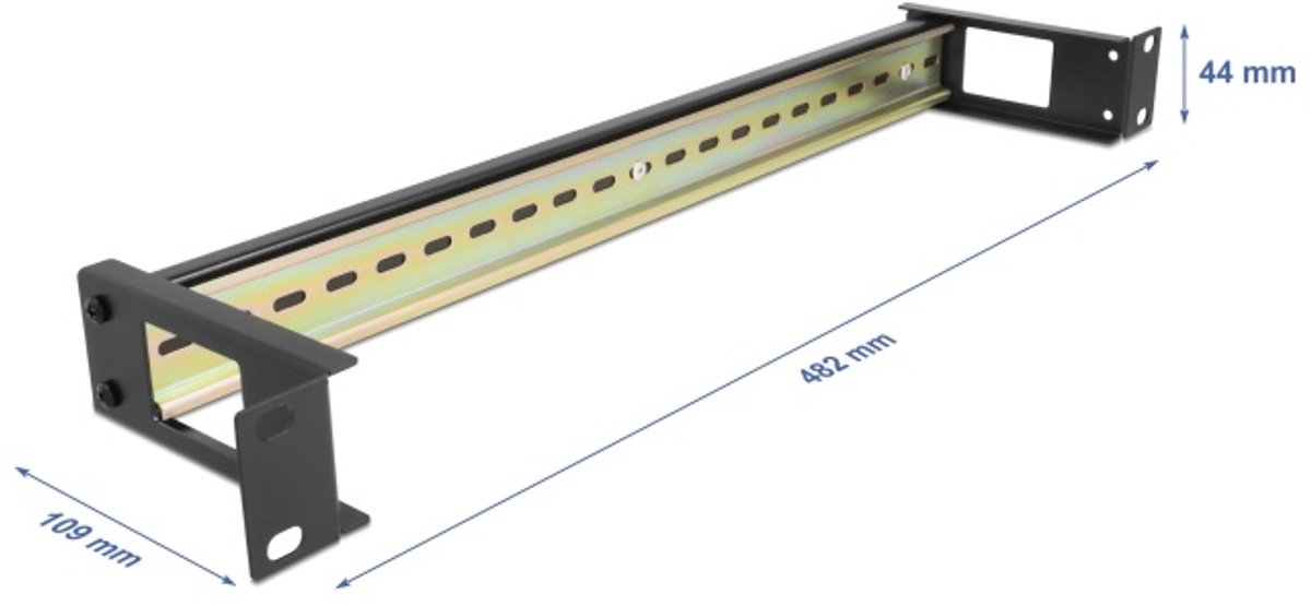 Delock 19″ DIN rail Panel with side cable entry 1U black