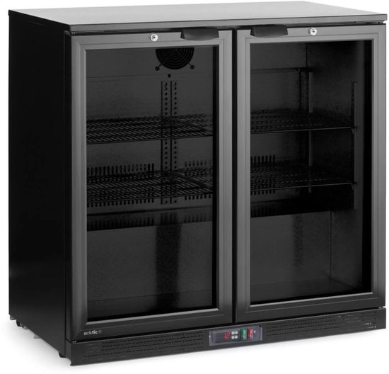 HENDI barkoelkast met dubbele glasdeuren - staal en gehard glas - 90x53x87 cm - 158 liter - zwart - geventileerde koeling, LED-presentatie voor horeca
