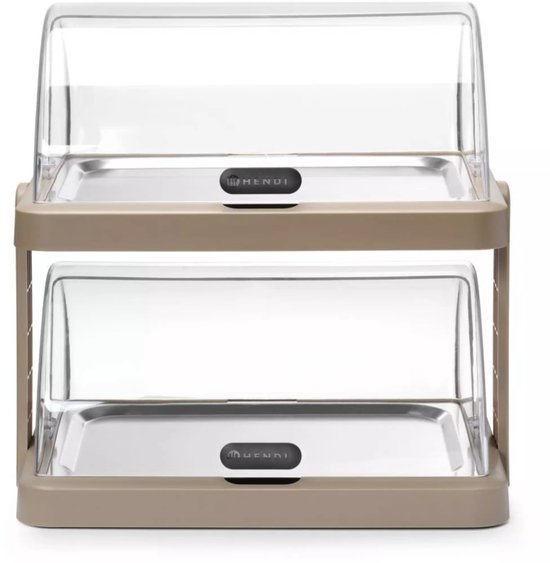 HENDI Dubbele koelvitrine met roldeksels, 2 niveaus - 48 x 35,5 x 48 cm - ABS/PET met koelelementen, inclusief rvs schalen 40 x 30 cm - beige - voor horecabuffet van Merkloos — afbeelding 2