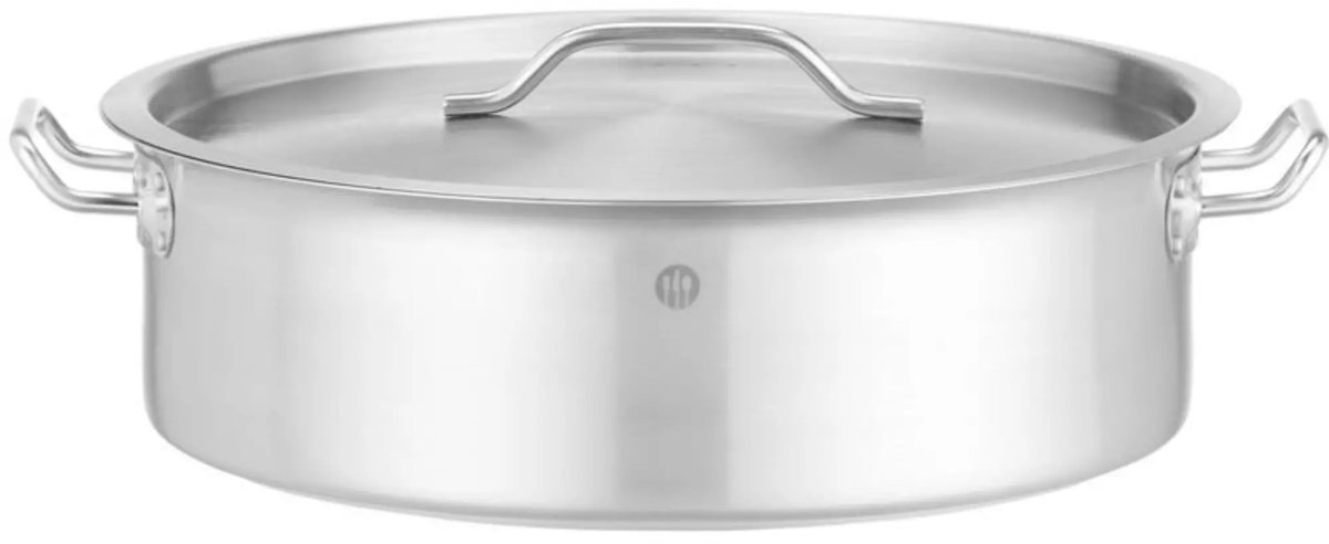 HENDI Kookpan laag met deksel - rvs sandwichbodem - 38,0x13,9 cm - 15,8 l - zilver - inductie