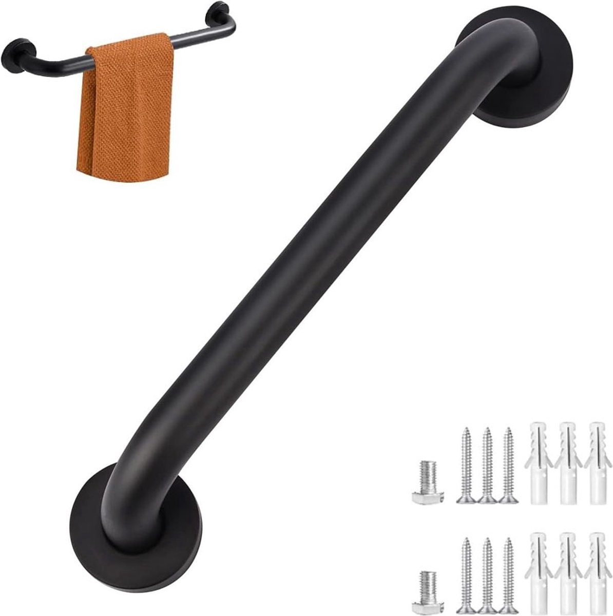 Wandbeugel - Extra Grip - Handgreep / Wandgreep Voor Badkamer / Douche / Toilet - 30 Cm - Toiletbeugel - Badgreep - Badkamer Handvat - Badkamer - Trap - Volledige Installatieaccessoires - Mat Zwart