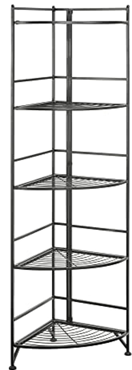 5-Tier Opvouwbare Hoekplank Metalen Opberger - Zwart