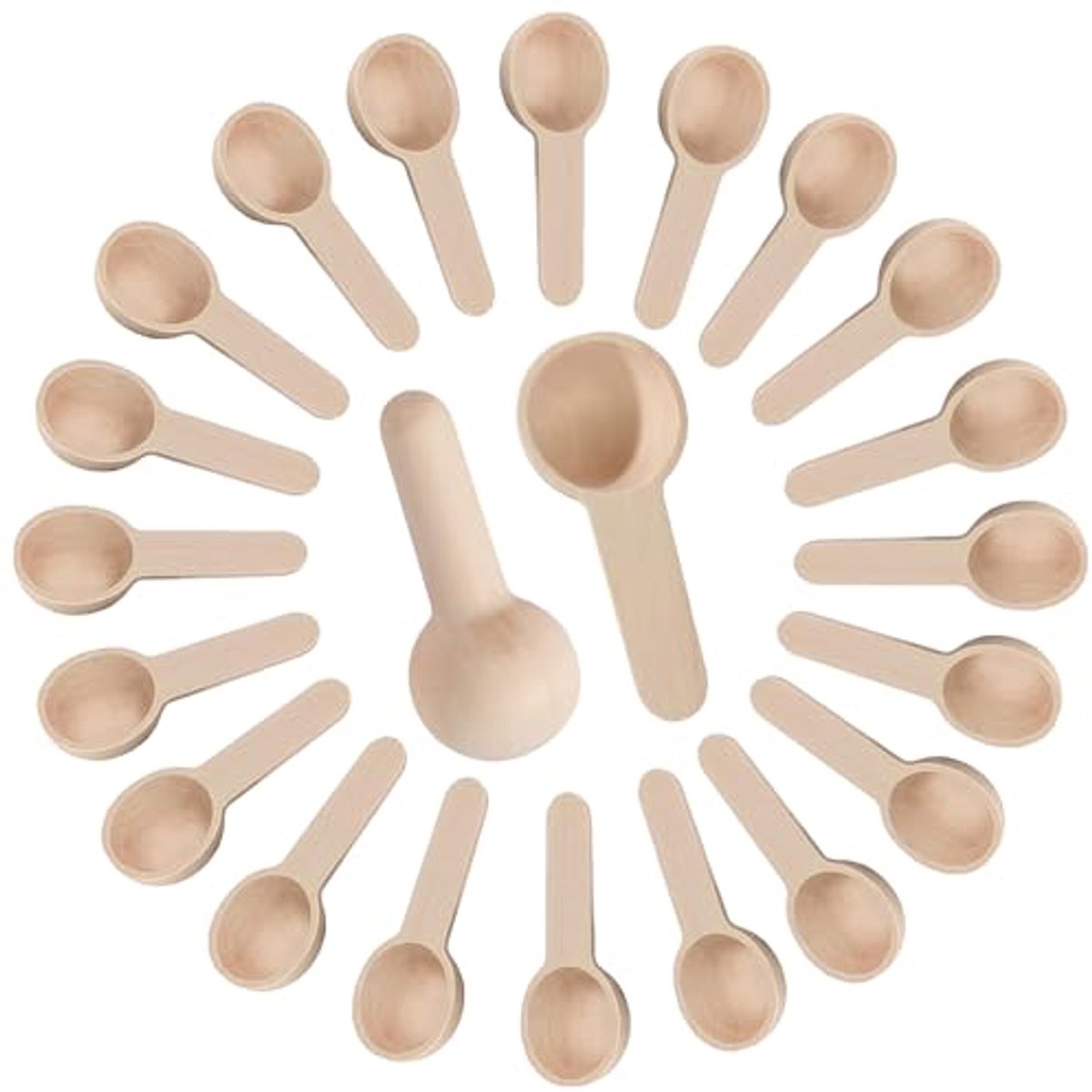 Image of 20 Stuks Kleine Ronde Houten Lepels voor Keuken en Koffie - Milieuvriendelijke Multifunctionele Lepels voor Specerijen en Zout