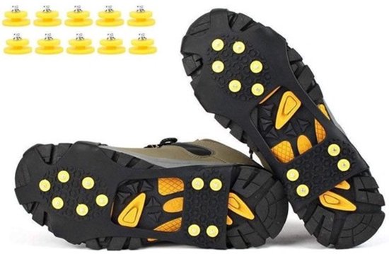Anti Slip Sneeuwzolen – Antislipzolen – Grip Schoenspikes – Antislip Schoenspikes voor Ijsschoenen – Veilig Lopen op Sneeuw en IJs – Gripzooltjes – Sneeuwzolen voor Schoenen – 10 Spikes – Universeel – Maat L (39-44) – Zwart – Voor Wandelen & Skiën