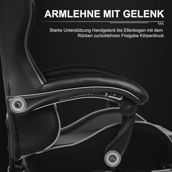 Ergonomische Gamingstoel met Massagefunctie en Voetensteun - Draaistoel met Hoofdsteun en Lendenkussen - Comfortabele Zachte Bekleding in Wit — afbeelding 4