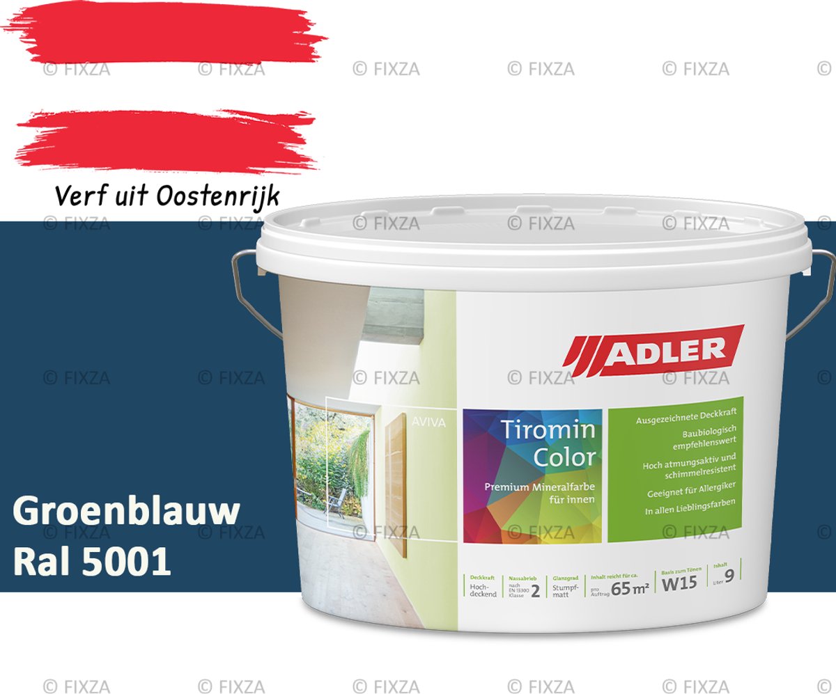 ADLER Aviva Tiromin-Color Silicaat Muurverf Binnen – 3 Liter – RAL 5001 Groenblauw, Hoogdekkende & Ademend – Ecologische Schimmelwerende Wandverf