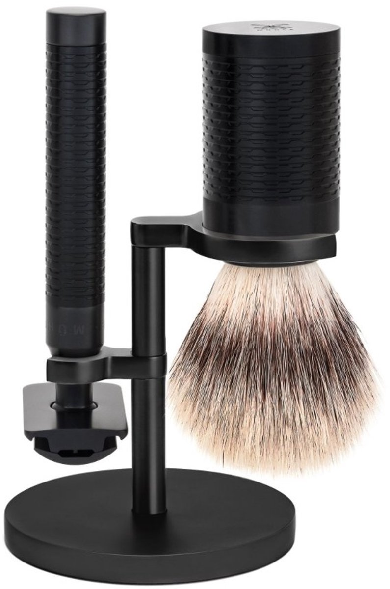 MÜHLE -Scheerset -RVS Zwart/ DLC Coating -Silvertip Fibre -Rocca