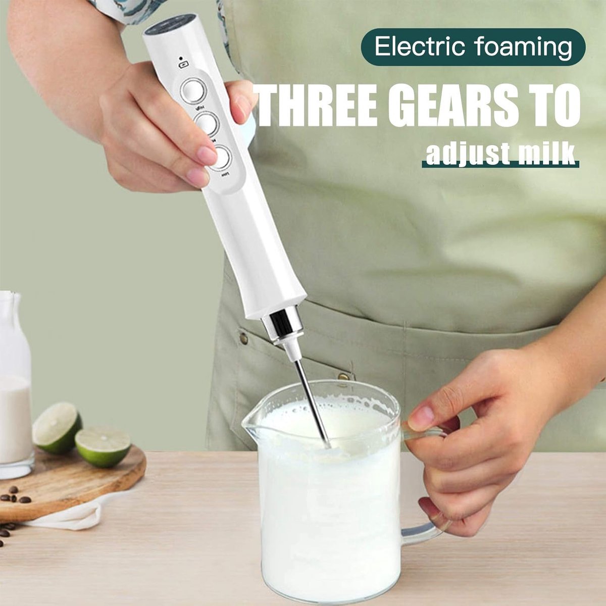 Melkopschuimer - Melkopschuimer elektrisch - Melkopschuimers - Melkopschuimer electrisch - USB oplaadbare melkopschuimer - 3-snelheden elektrische schuimmaker - Met roestvrijstalen garde - Voor koffie-cappuccino-latte-matcha-eiwitpoeder - Zwart — cadeau in Kookcadeaus - foto 3