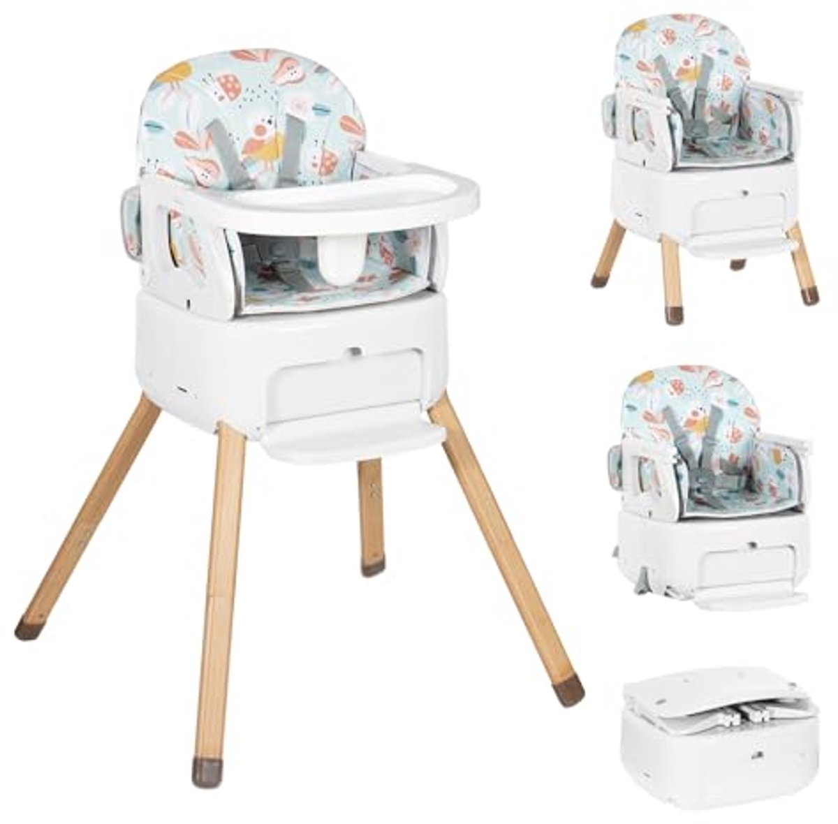 Image of 4-in-1 Babystoel voor Kinderen - Zitverhoging en Hoogte Verstelbaar - Opvouwbaar en Met Afneembare Plank - Wit