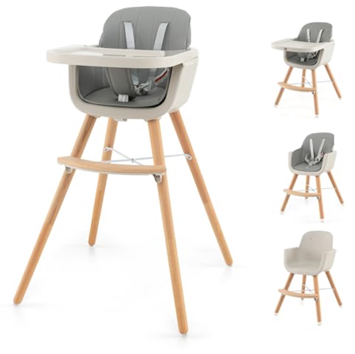 Image of 3-in-1 Houten Kinderstoel voor Baby's en Peuters met Verstelbare Functies