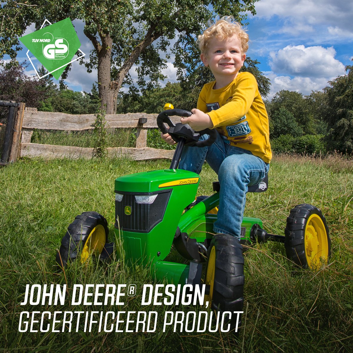 BERG Buzzy John Deere Skelter - Officieel licentieproduct - Verstelbare Stoel - Veilige en Stabiele Wegligging - Anti-Lek EVA banden - 2+ jaar - Groen/Geel — afbeelding 5