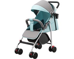 PIPIPOXER Kinderwagen, opvouwbare buggy, sportwagen, incl. zon- en regenhoes, lichtblauw