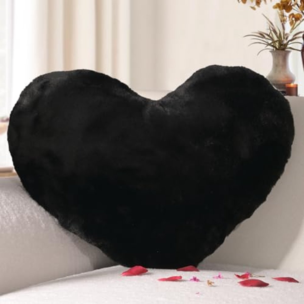 Hartvormig Kussen - Zwart Knuffel Kussen voor Woonkamer, Bank, Kinderkamer, Bed, 25 x 35 cm
