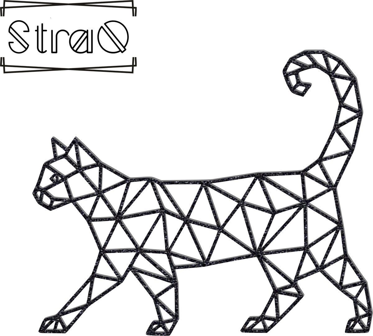 StraQ Zwarte Geometrische Kat 24 cm - Poes - Muurdecoratie - Wanddecoratie - Wandversiering - Links
