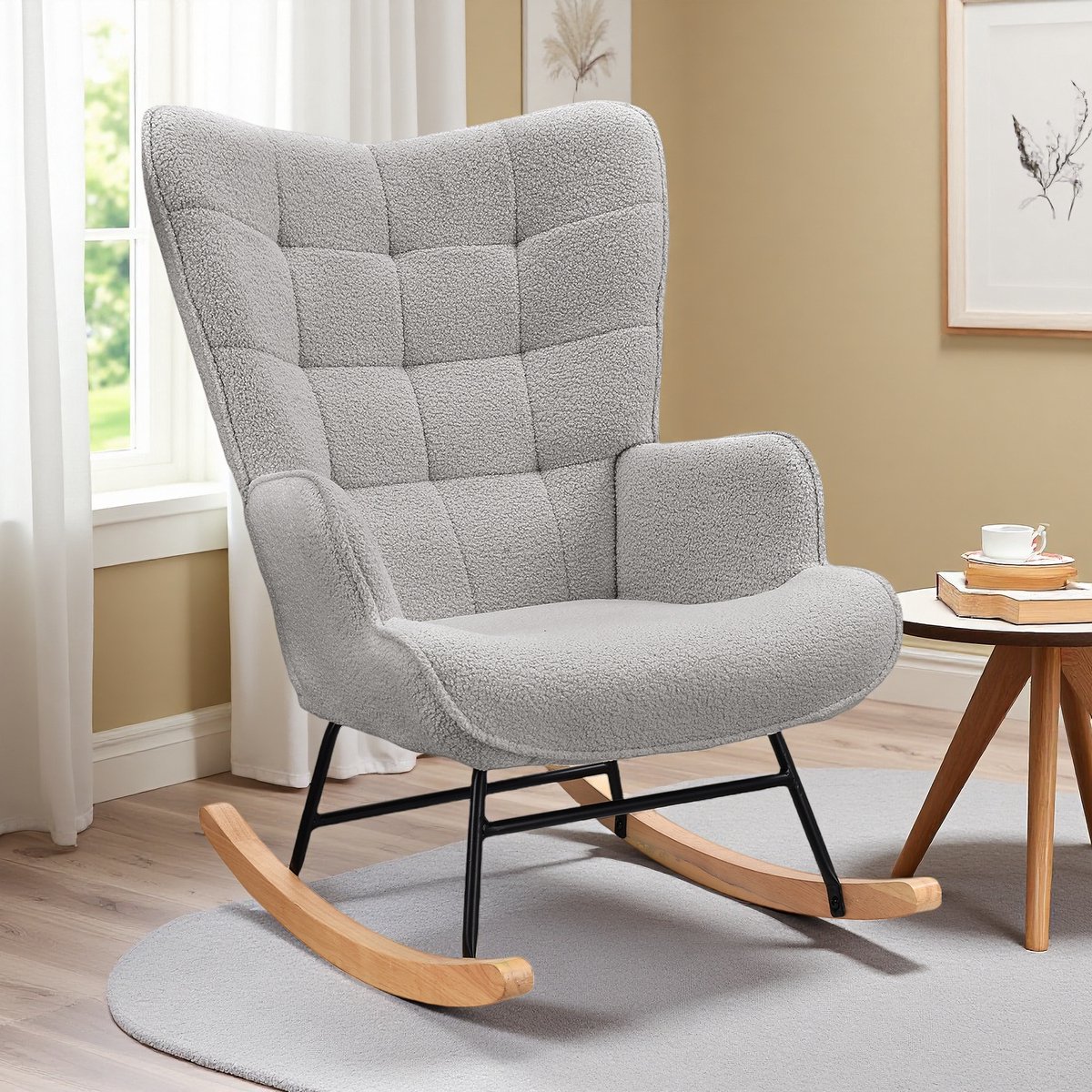Schommelstoel Grijs – Comfortabele Teddy Pluche Stoel voor Woonkamer, Luxe en Stijlvol Ontwerp