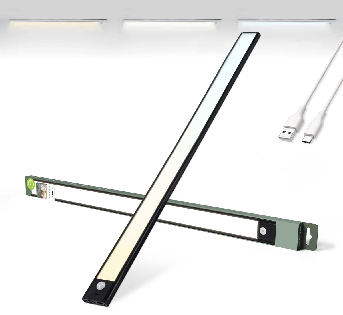 Brendz Keukenverlichting Onderbouw LED, Onderbouwverlichting, 60cm, USB-C Oplaadbare Led-Strip, 4400mAh, 3 Kleurtemperaturen, Dimbaar, Magnetisch, Keukenverlichting Draadloos, Kastverlichting, Puyo Zwart