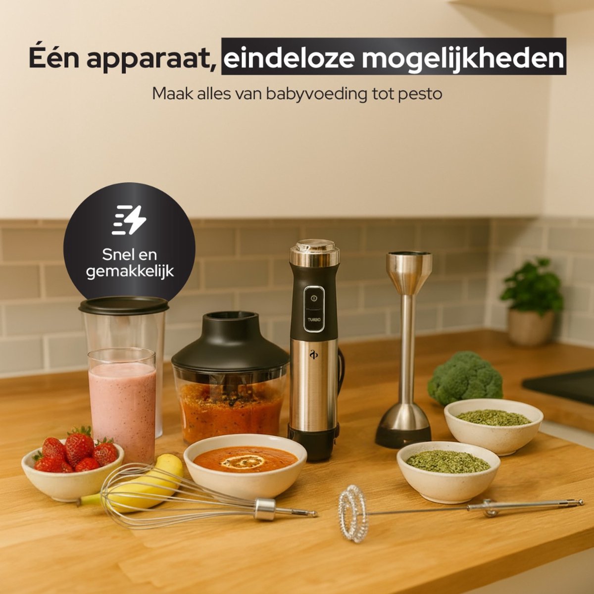 SEPH Staafmixer 5-in-1 Set – 1200W Staafmixer met Mixerstaaf, Hakmolen, Melkopschuimer, Garde & Maatbeker – foto 8