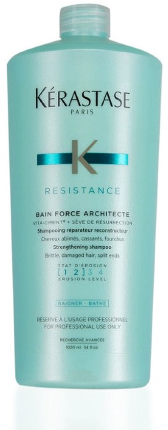 Grande bouteille Kérastase Résistance Bain Force Architecte avec distributeur à pompe, 1000 ml.