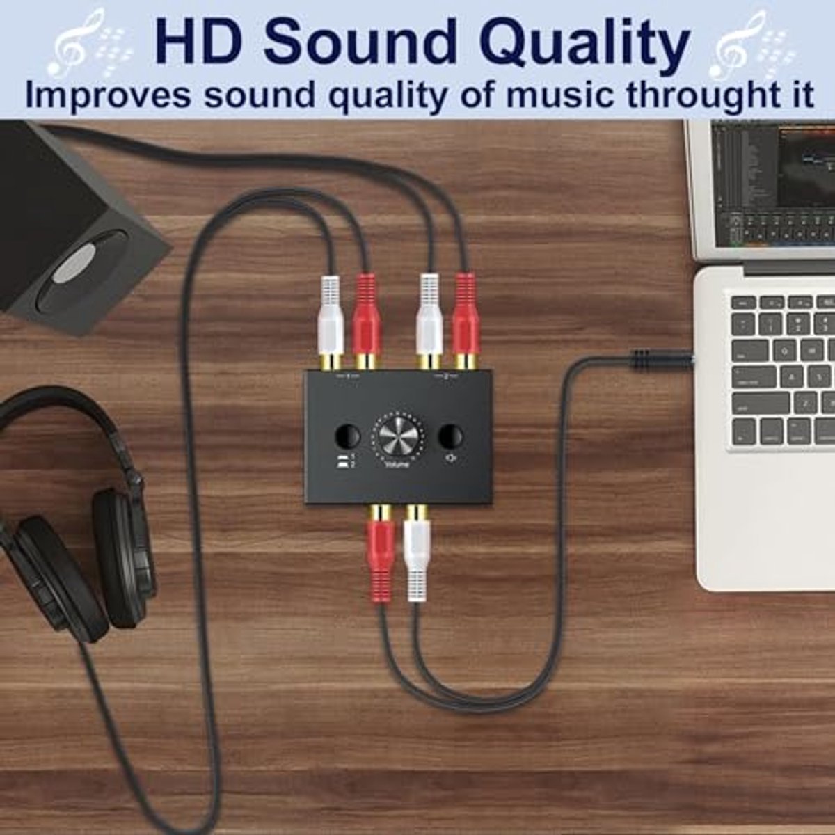 Analoge RCA L/R Audio Switch 2-in-1 met Volume Controle