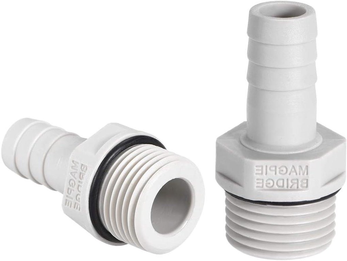 Allecto plus - PVC slang aansluiting met 6mm of 15/64" weerhaken x 1/8" G stekker buis 1/2"G x 12mm, set van 2