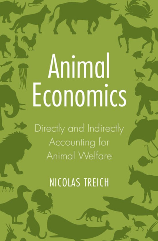 Boek "Animal Economics" met silhouettes van dieren rondom, waaronder een leeuw, olifant en paard.