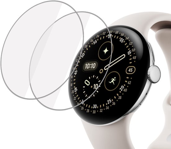 Twee transparante screenprotectors voor de Google Pixel Watch 45 mm.