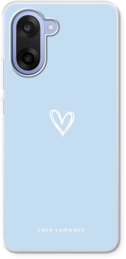 Lichtblauwe telefoonhoes met een klein, wit hart in het midden.