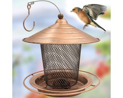 Allecto plus - Hangende metalen vogelvoeder voor tuin vogels roodborstje voeden en nestelen in weerbestendig ontwerp met ketting.