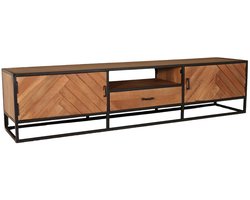 Tv meubel visgraat bruin mangohout 210cm Danae tv kast duurzaam mango massief hout tv-meubel