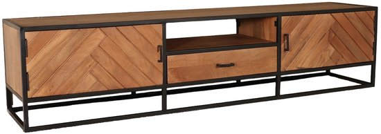Tv meubel visgraat bruin mangohout 210cm Danae tv kast duurzaam mango massief hout tv-meubel