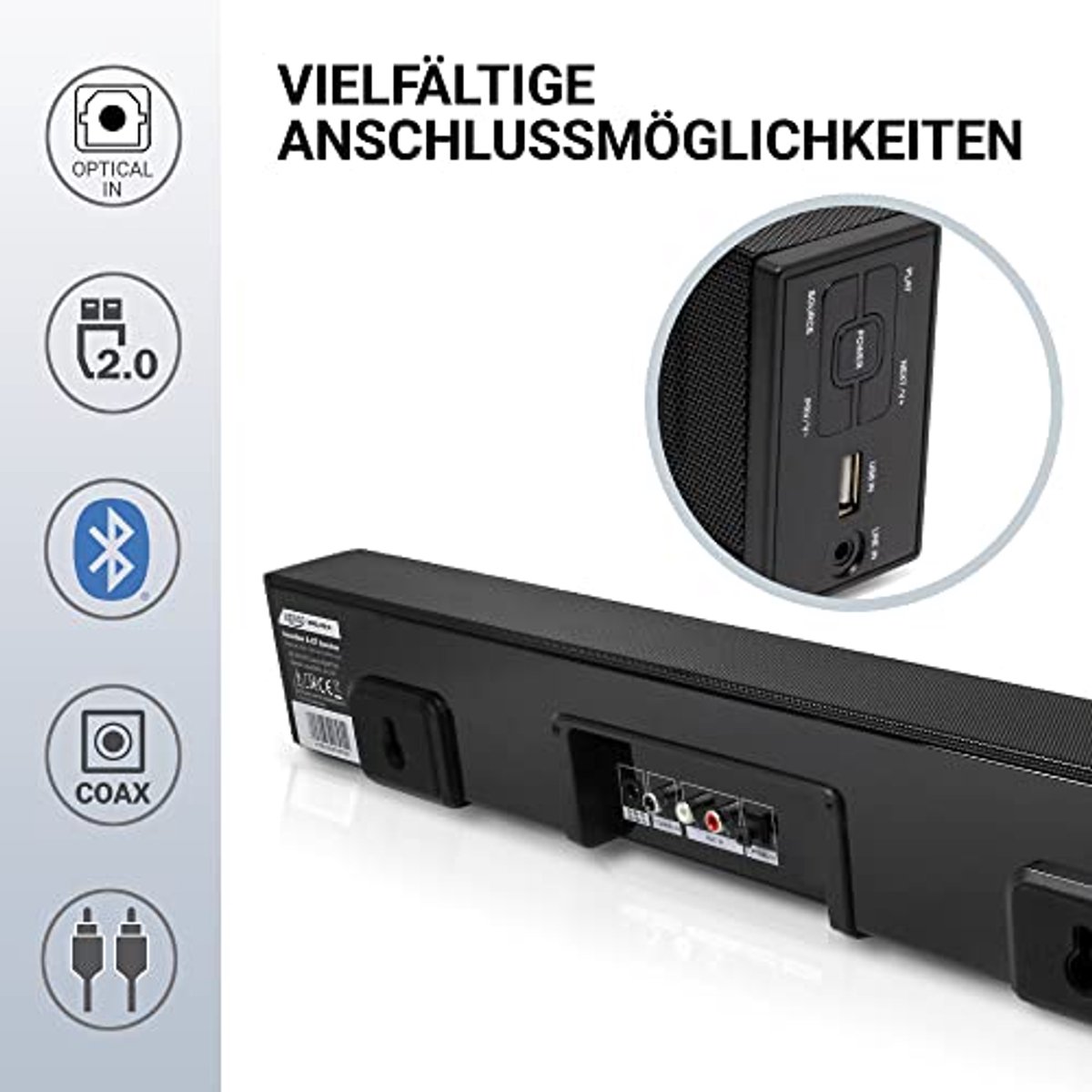 Afbeelding 3 van TV soundbar met 25 watt vermogen, Bluetooth, USB, en Multi Audio-ingangen