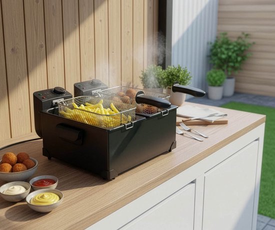 Tomado TDF6001B - Dubbele frituurpan - 2 x 3 liter - Koude zone friteuse - zwart