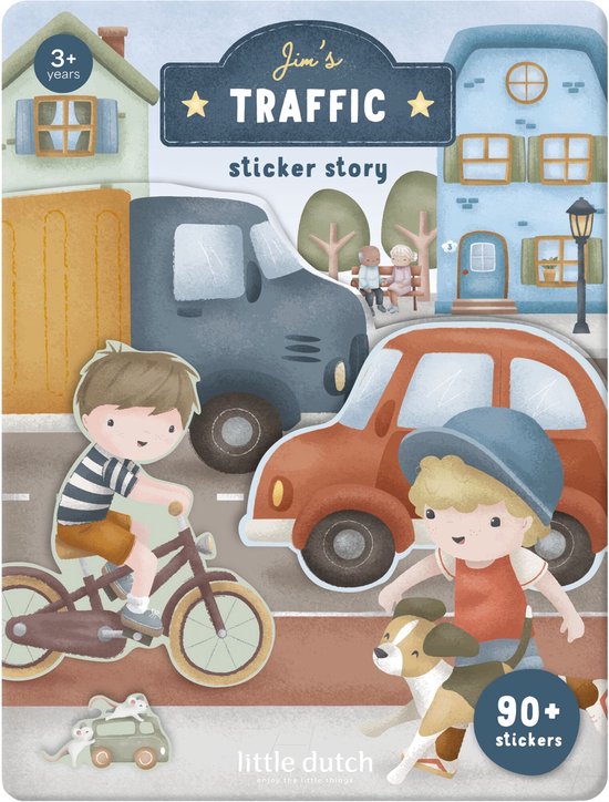 Little Dutch stickerboekje Jim & Friends - 90+ stickers met speelachtergrond - creatief speelgoed vanaf 3 jaar - verkeer
