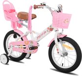 Joystar Little Daisy Meisjesfiets - 14 Inch - Mandje - Poppenzitje - Zijwieltjes - Bel - Handrem - Wit - Geschikt voor buitenactiviteiten in de lente